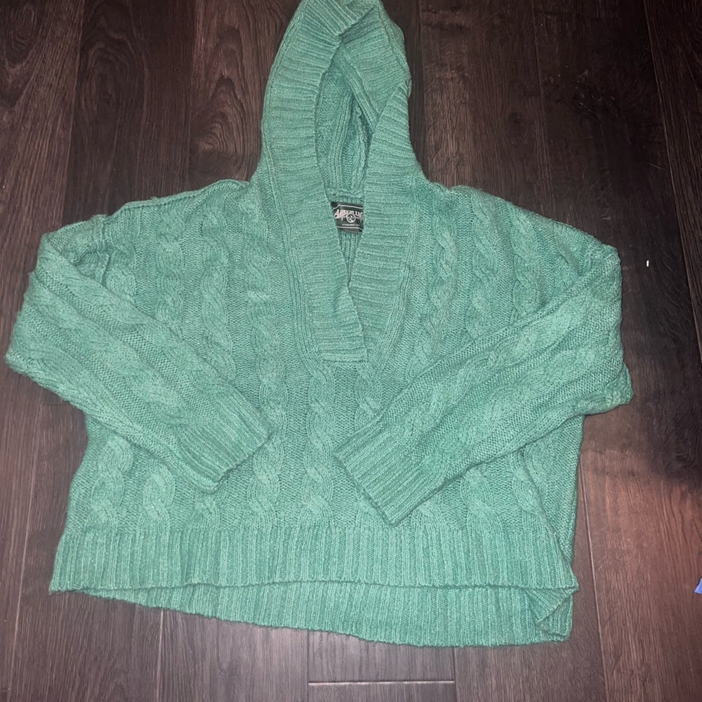 American eagle green sweater with a hoodie. Size small